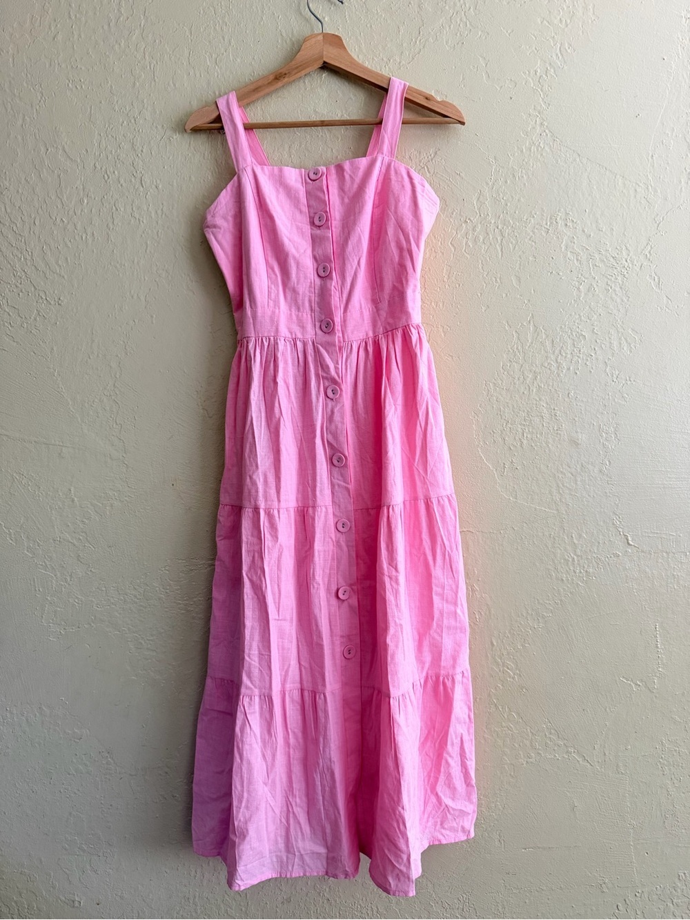 Sleeveless Pink Button-Front Maxi Dress